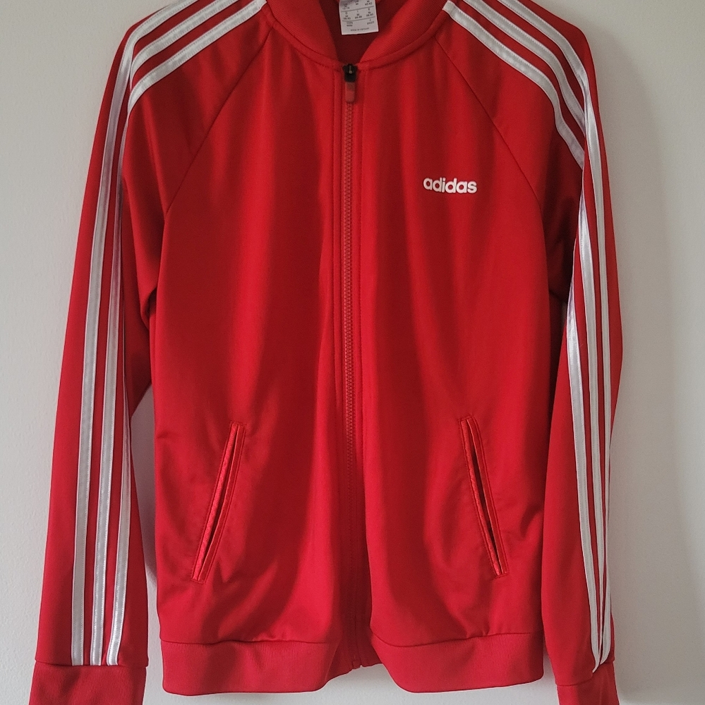Adidas red long sleeve zip up jacket